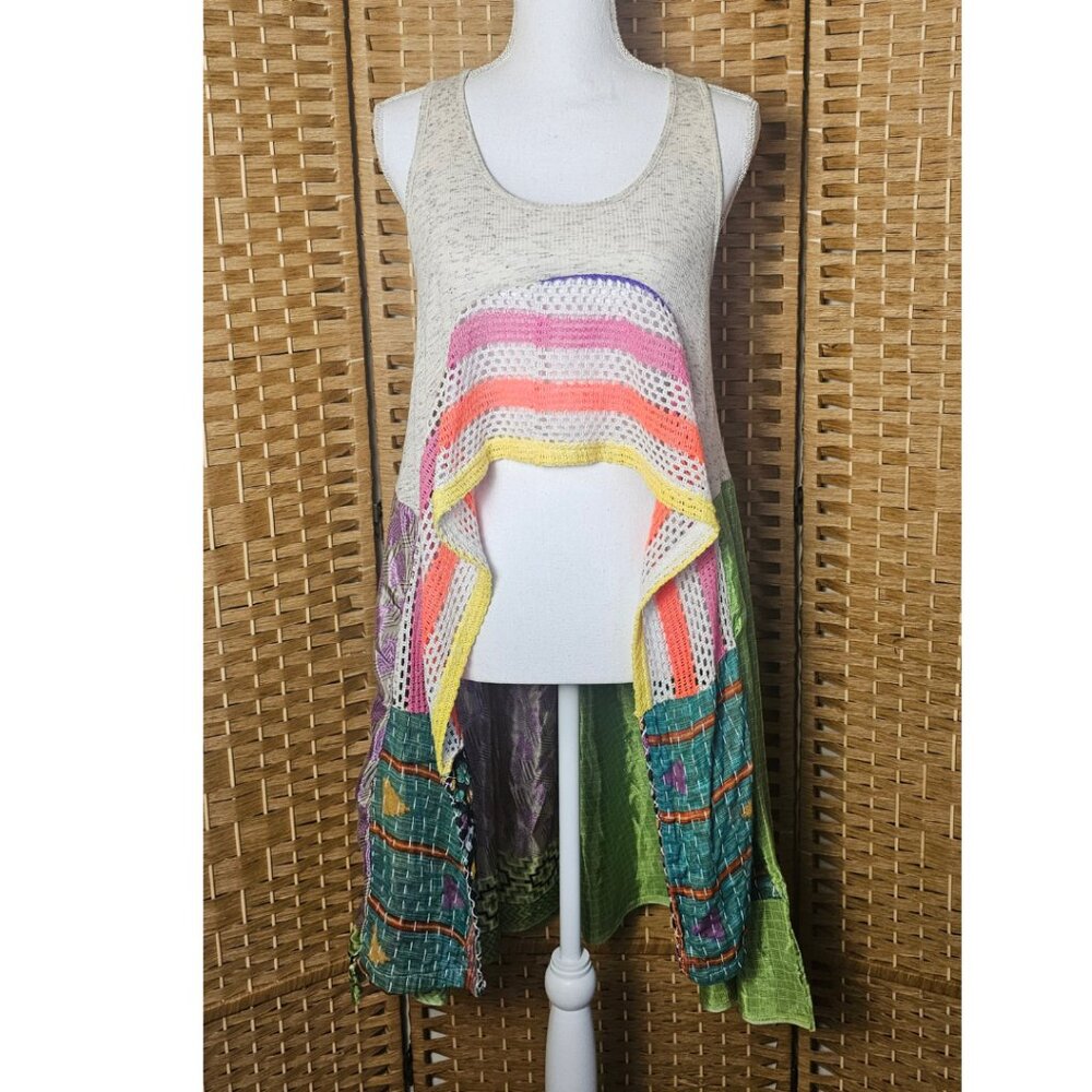 The Morgan Factory Crochet Kantha Silk Tank Top Tunic M